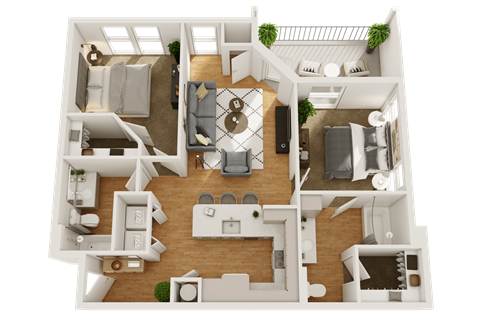 Floor plan for 2 beds, 2 baths
